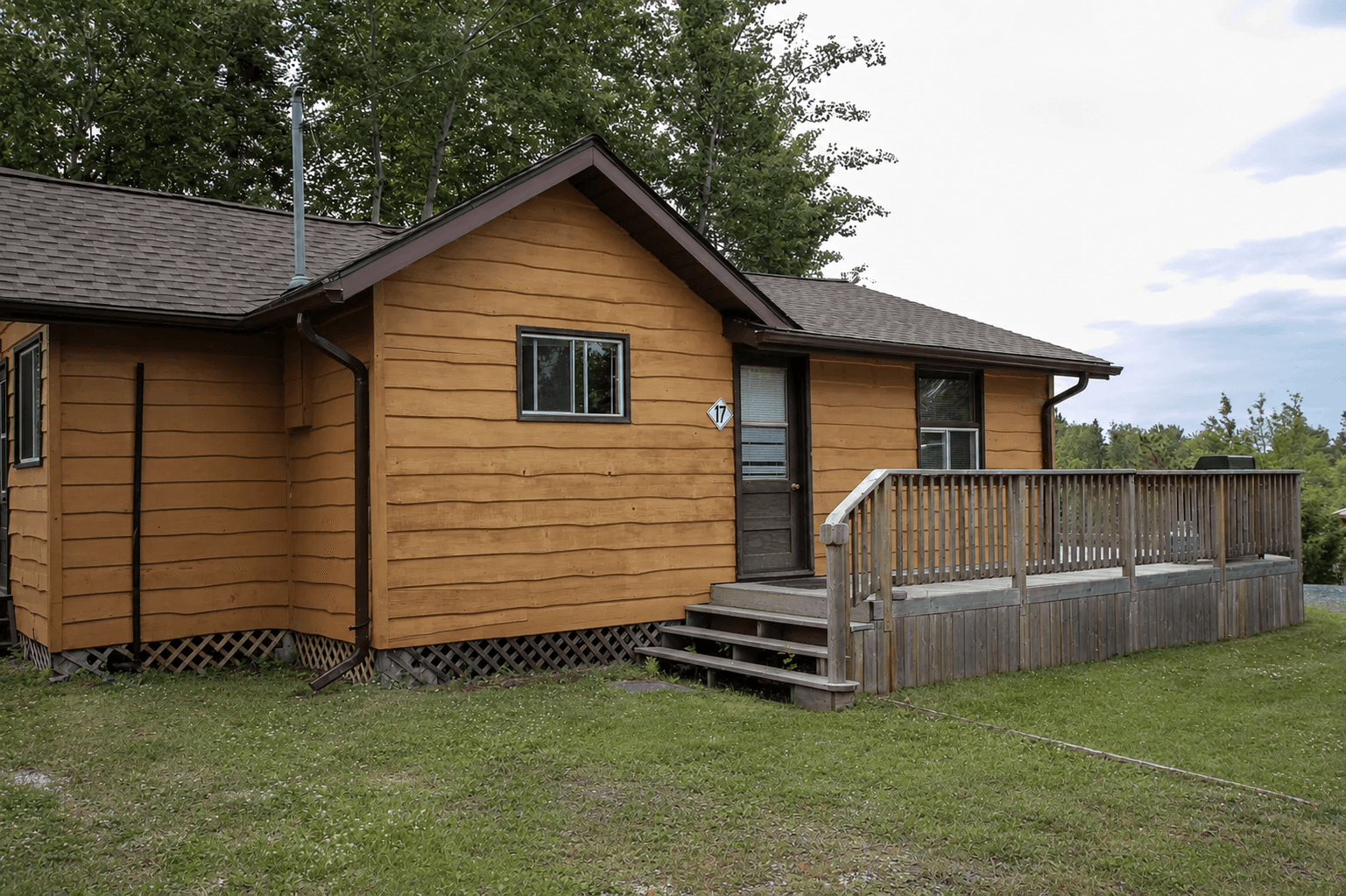 Interior and exterior view of a 1-bedroom Redden's Camp cabin on Longbow Lake near Kenora